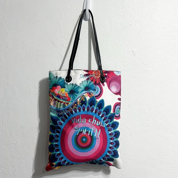 Desigual Handbags - Desigual Bag Tote Colorful Embroidered Flower Canvas Boho Eclectic Vida Chula